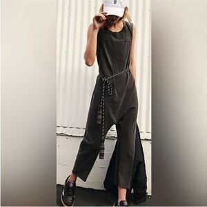 FP Movement by Free People Charcoal Black Sleeveless Jumpsuit with Rope Belt
